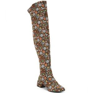 Chelsea & Violet Ziggy Tapestry Printed Over the Knee Boots retro twee 70s 6.5